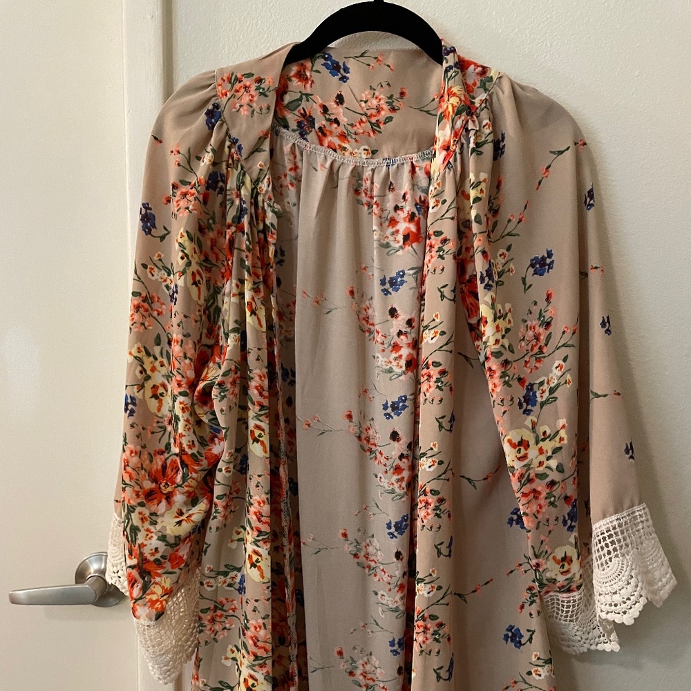 Crepe Crochet Lace Trim Kimono One Size